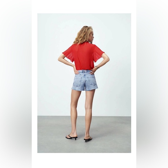 Zara Red Ruffle Blouse - Picture 6 of 14